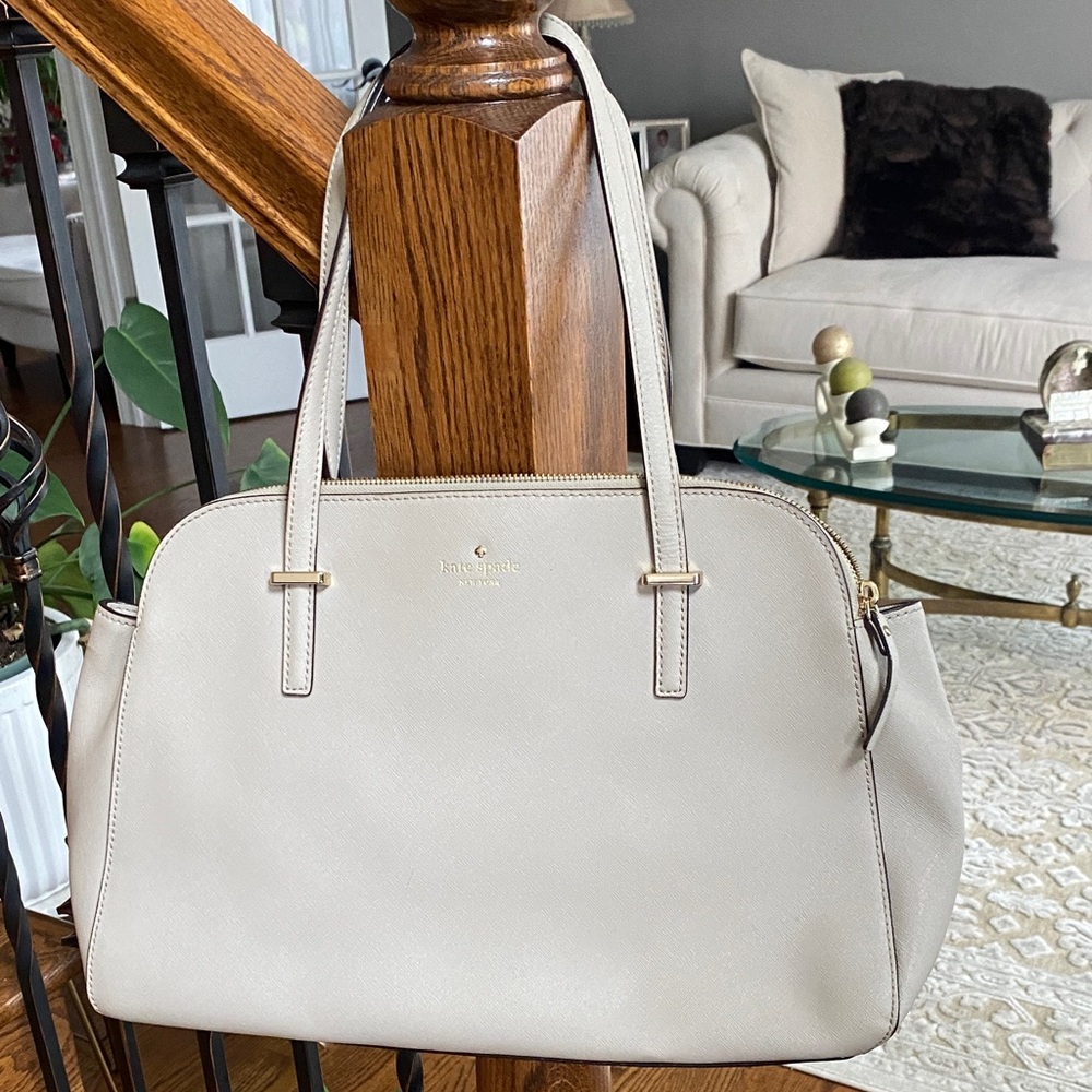 kate spade cream saffiano dome tote with gold hardware